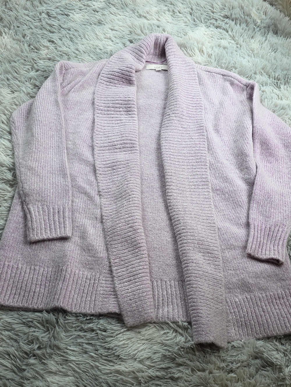 LOFT Lavender Open-Front Shawl Collar Cardigan